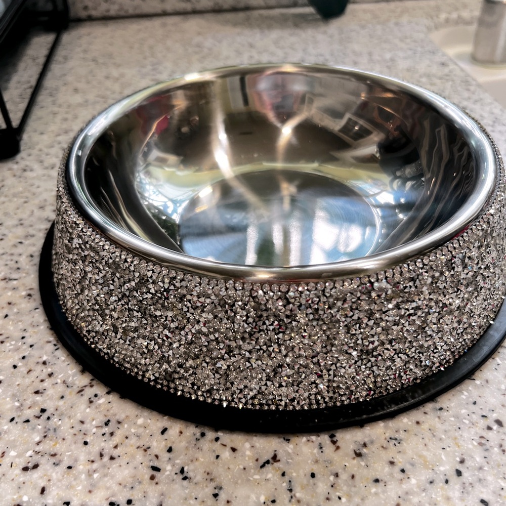 Sparkles Home Luxury Rhinestone Stainless Steel Pet Bowl With Non-Slip Base